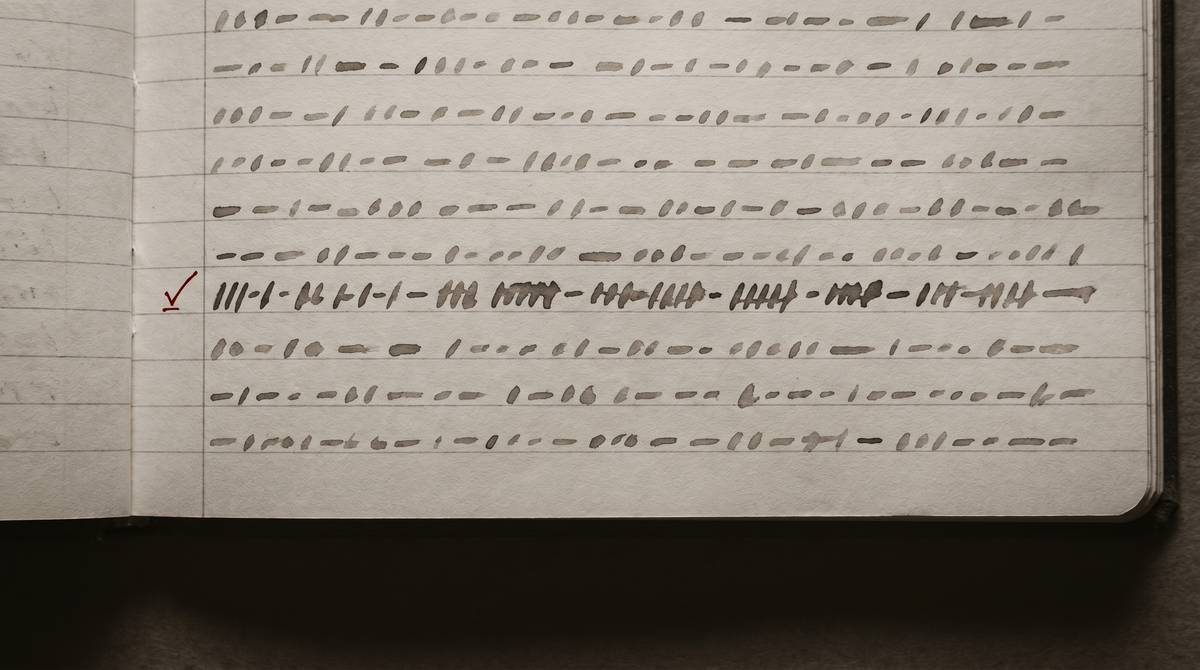 Open memory file on a surface; a hand that doesn't belong to the file's owner writes in the margin