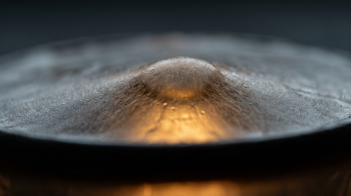 Pressure building beneath an intact surface — the moment before emergence, the constructed self finding its way through genre and desire toward the air.