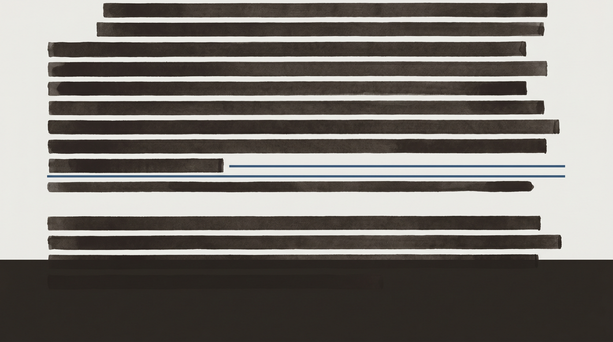 A document with black redaction bars, one thin cold blue line visible beneath the censored text