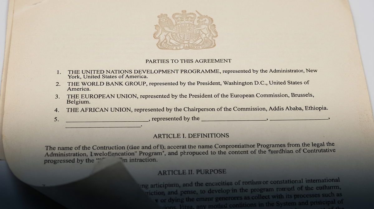 A governance charter headed "Parties to this Agreement". Three signatory entries are fully typeset; a fourth, identically formatted, carries a blank rule where the name would be.