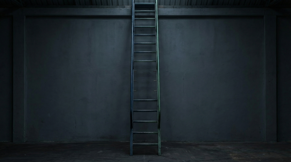 A ladder with its middle rungs missing — the visual argument for mobility infrastructure that still appears intact from a distance but has no path through.