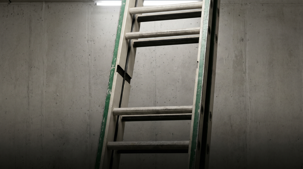 A ladder with its middle section of rungs removed — top and bottom intact, the gap where the middle rungs should be clearly visible