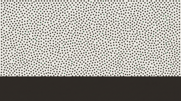 Dense field of small ink marks with a scattering of survey-marker green marks distributed throughout — a visual argument about how minority output shapes collective voice.